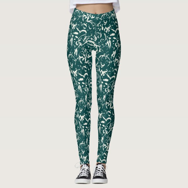 Abstract Emerald Green Leggings  (Front)