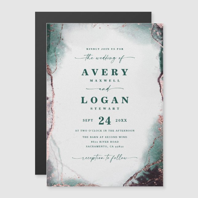 Abstract Emerald Green Magnetic Wedding Invitation (Front/Back)