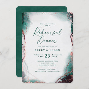 Abstract Emerald Green Wedding Rehearsal Dinner Invitation