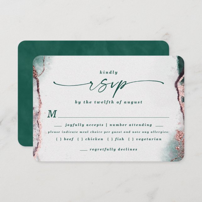 Abstract Emerald Wedding Meal Choice RSVP Card (Front/Back)