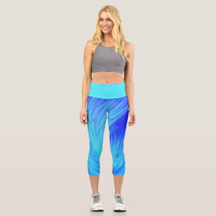 Abstract Enchanted Garden Blue Capri Leggings