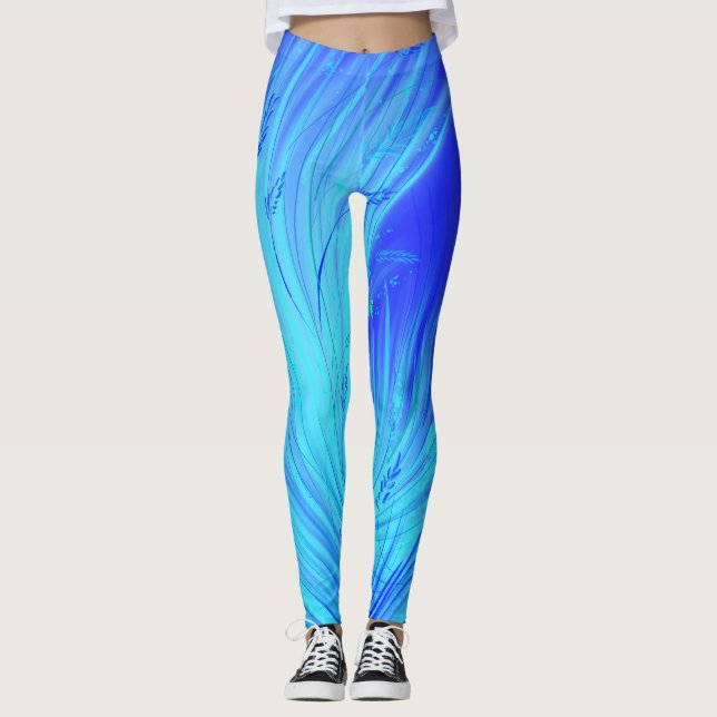 Abstract  Enchanted Garden Blue Leggings (Front)