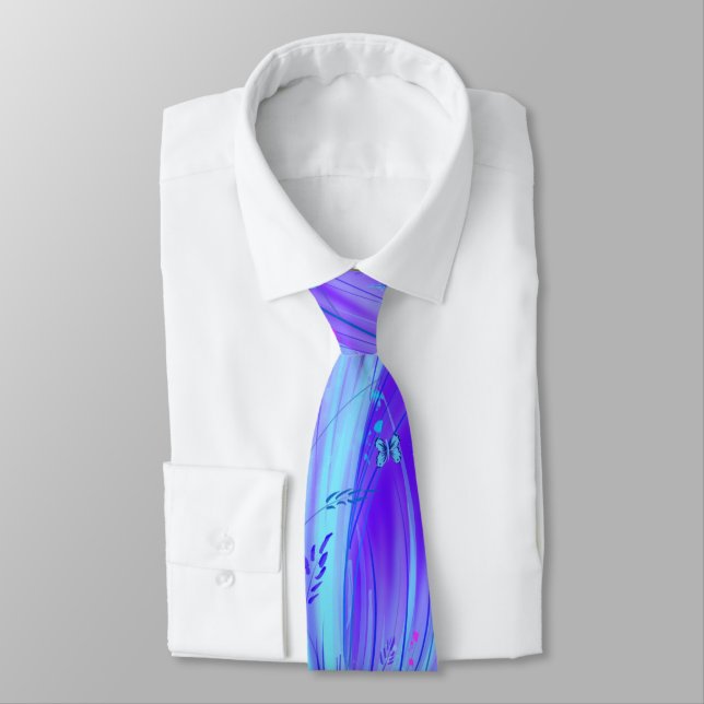 Abstract Enchanted Garden blue purple  Tie (Tied)
