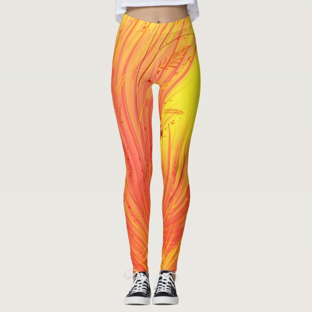 Abstract  Enchanted Garden yellow orange  Leggings (Front)