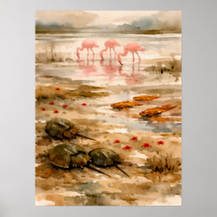 Abstract Estuary Wildlife Watercolor Art Poster