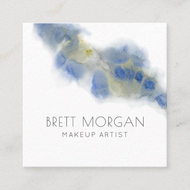 Abstract Ethereal Blue Watercolor Makeup Artist  Square Business Card (Front)