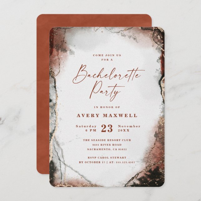 Abstract Ethereal Burnt Orange Bachelorette Party Invitation (Front/Back)