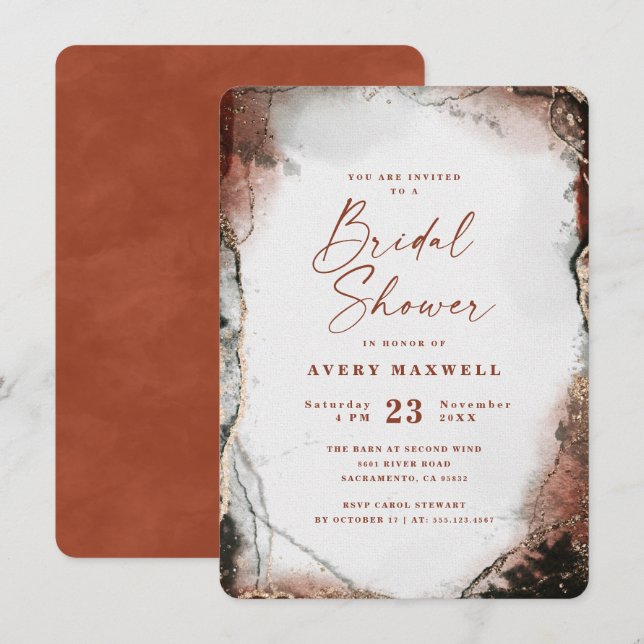 Abstract Ethereal Burnt Orange Bridal Shower Invitation (Front/Back)