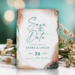 Abstract Ethereal Dark Teal & Copper Fall Wedding Save The Date<br><div class="desc">Abstract Ethereal Watercolor Dark teal Green & Copper Wedding Save the Date Cards. This modern wedding design is beautify hand-painted with rich colours that are perfect for Fall. Shown in the Dark Teal Wedding Colour Palette colorway of: Dark Teal Peacock Green, Copper Rust, Dusty Gold, Almond Grove, and Bisque Beige....</div>