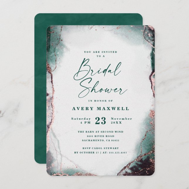 Abstract Ethereal Emerald Green Bridal Shower Invitation (Front/Back)
