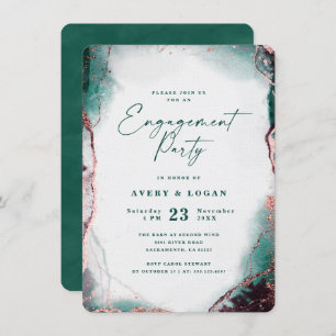 Abstract Ethereal Emerald Green Engagement Party Invitation