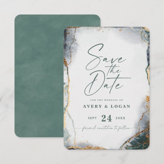 Abstract Ethereal Eucalyptus Green Wedding Save The Date (Front/Back)