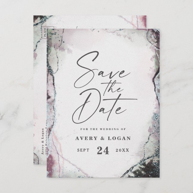 Abstract Ethereal Lavender Wedding Save The Date Announcement Postcard (Front/Back)