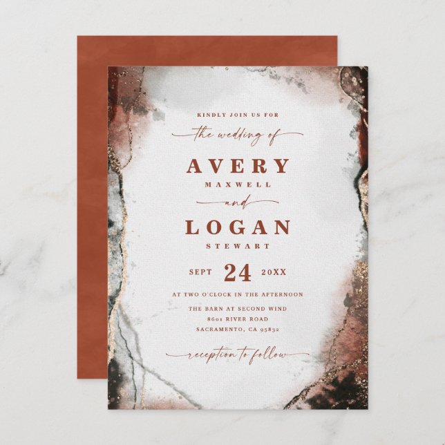 Abstract Ethereal Rust & Hunter Wedding Invitation (Front/Back)