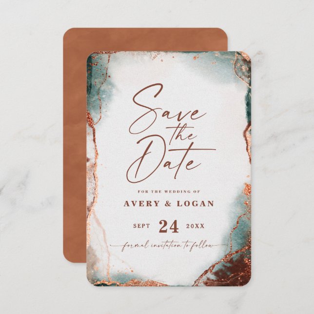 Abstract Ethereal Watercolor Terra Cotta Wedding Save The Date (Front/Back)