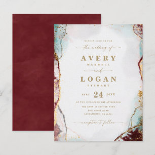 Abstract Ethereal Wine & Gold Wedding Invitation