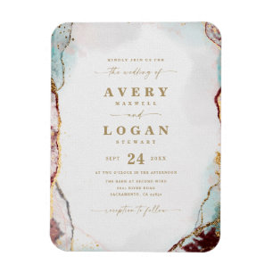 Abstract Ethereal Wine & Gold Wedding Invitation Magnet