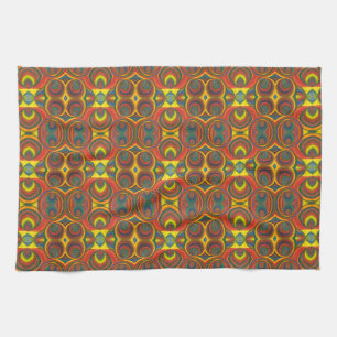 Abstract Ethnic Bohemian Red Orange Yellow Tea Towel
