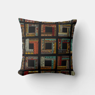 Abstract ethnic frames, seamless pattern cushion