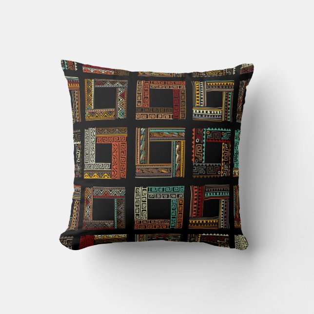 Abstract ethnic frames, seamless pattern cushion (Front)
