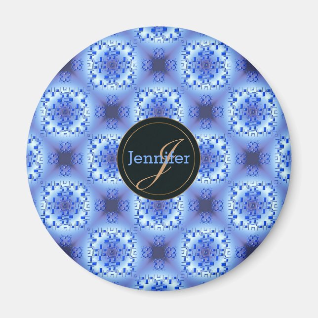abstract ethnic   geometric  blue pattern. magnet (Front)