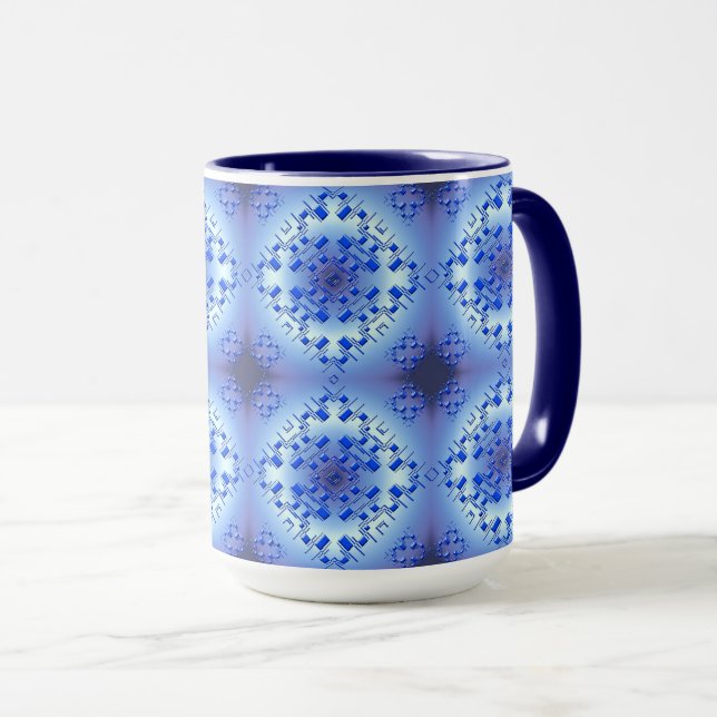 Abstract ethnic geometric blue pattern mug (Front Right)