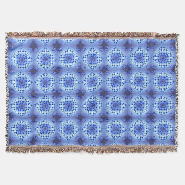 Abstract ethnic geometric blue pattern throw blanket (Front)