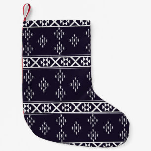 Abstract ethnic geometric pattern design Blue back Small Christmas Stocking