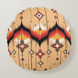 Abstract ethnic geometric pattern design, Ikat geo Round Cushion