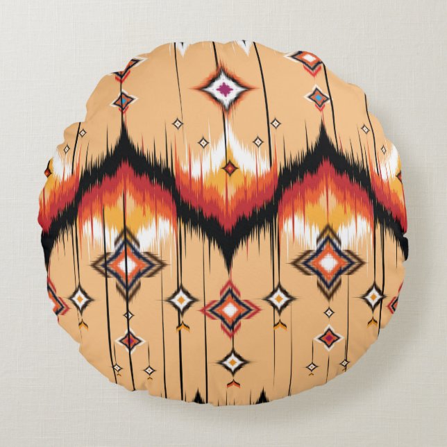 Abstract ethnic geometric pattern design, Ikat geo Round Cushion (Front)