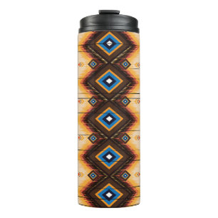 Abstract ethnic geometric pattern design, vintage, thermal tumbler
