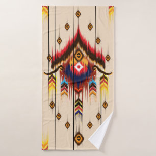 Abstract ethnic geometric pattern, Ikat geometric  Bath Towel
