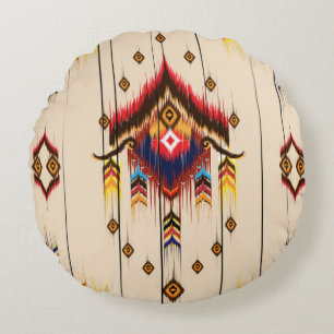Abstract ethnic geometric pattern, Ikat geometric Round Cushion