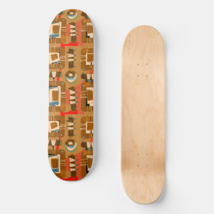 Abstract Ethnic Matrix - Brown Teal Terracotta Skateboard