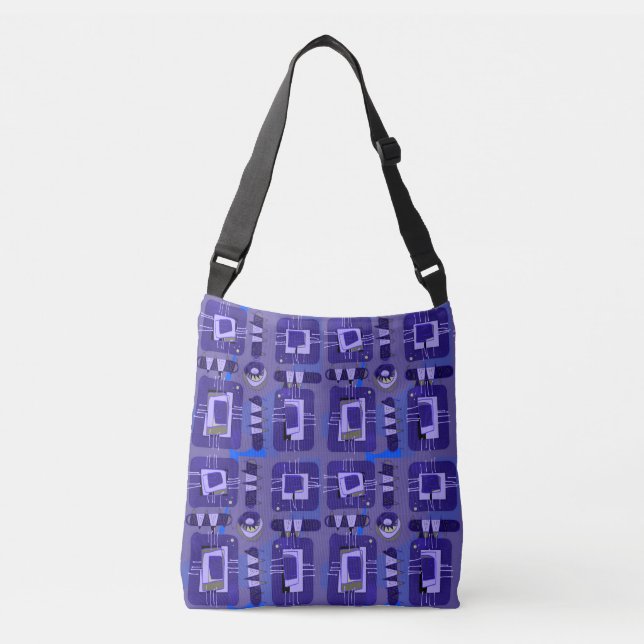 Abstract Ethnic Matrix - Mauve Blue Olive Crossbody Bag (Front)