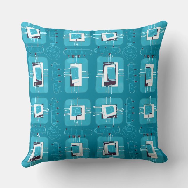 Abstract Ethnic Matrix - Teal Charcoal Hint Cushion (Back)