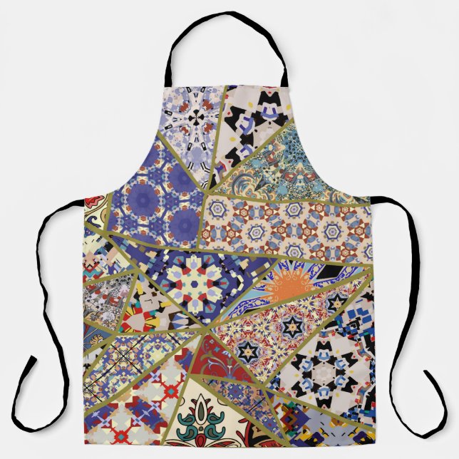 Abstract ethnic spanish tile patchwork hand drawn, apron (Front)