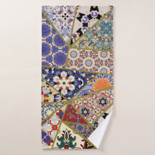 Abstract ethnic spanish tile patchwork hand drawn, bath towel