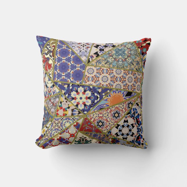 Abstract ethnic spanish tile patchwork hand drawn, cushion (Front)