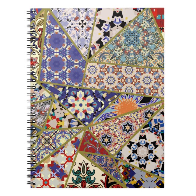 Abstract ethnic spanish tile patchwork hand drawn, notebook (Front)