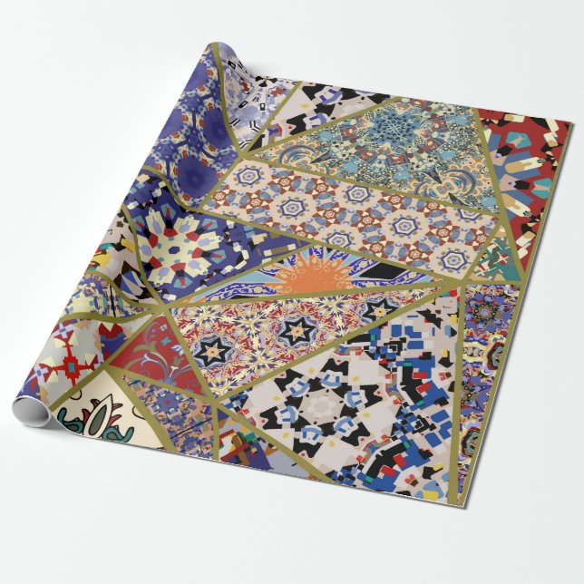 Abstract ethnic spanish tile patchwork hand drawn, wrapping paper (Unrolled)