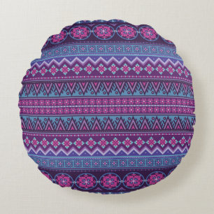 Abstract ethnic stripe pattern, ornamental vintag round cushion