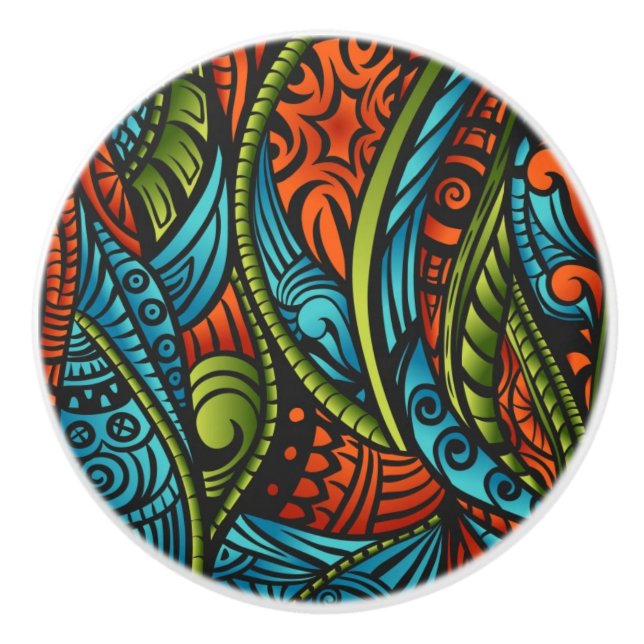 Abstract ethnic wallpaper ceramic knob (Front)