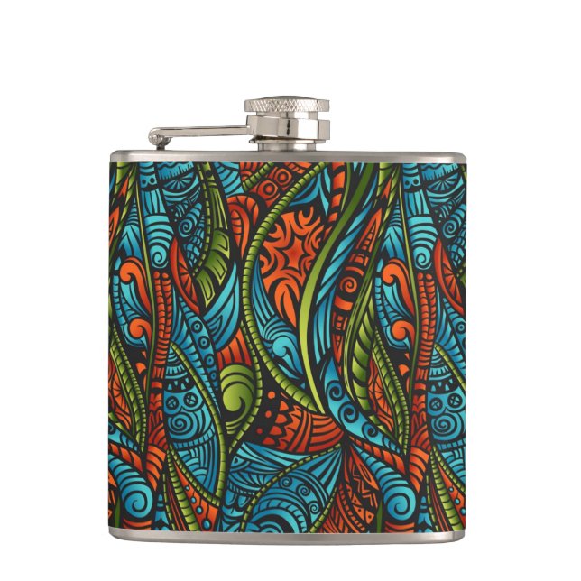 Abstract ethnic wallpaper hip flask (Front)
