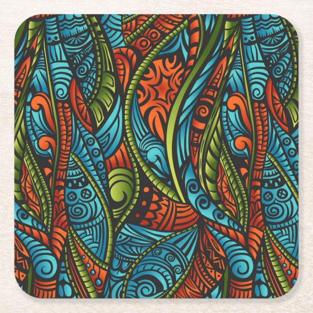 Abstract ethnic wallpaper square paper coaster (Front)