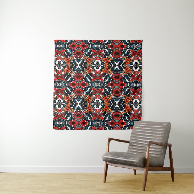 Abstract ethno kaleidoscopic ornamental print mode tapestry (In Situ)
