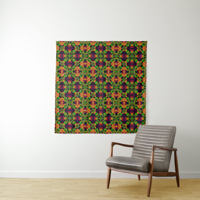 Abstract ethno kaleidoscopic ornamental print mode tapestry (In Situ (Horizontal))