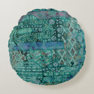 Abstract Ethno Pattern - Folklore Art 2 Round Cushion