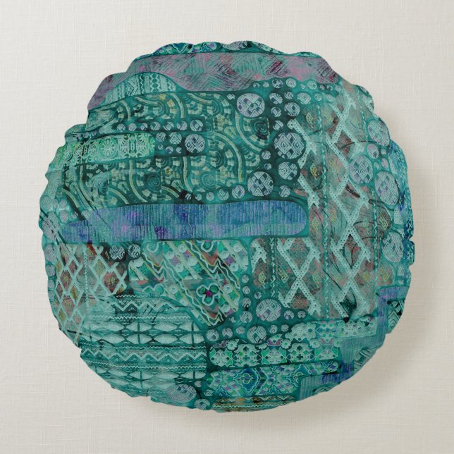 Abstract Ethno Pattern - Folklore Art 2 Round Cushion (Front)