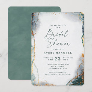 Abstract Eucalyptus Green & Gold Bridal Shower Invitation